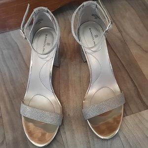 bandolio silver glitter sparkley block heel